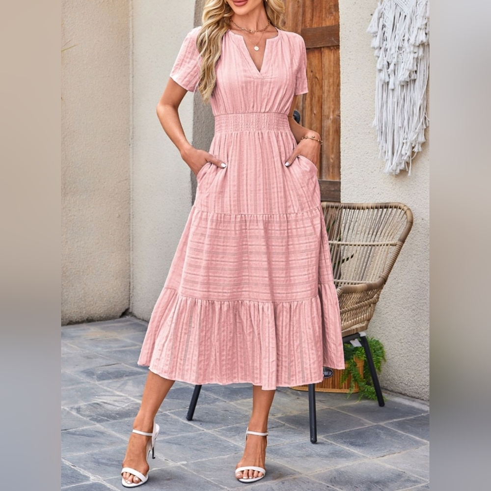 Elegant Blush Pink Midi Dress